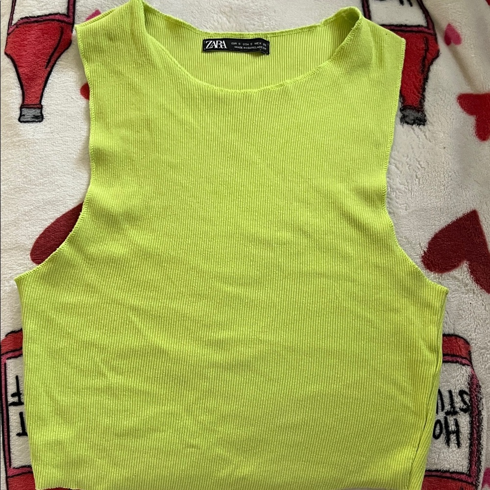 Zara Bright Green Ribbed Tank Top